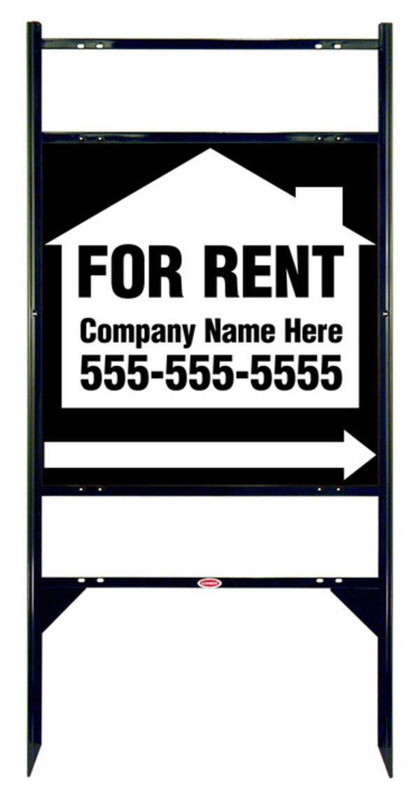 For Rent Sign Units with Space for Company Name and 2 Rider Inserts, 24h x 24w, Black
